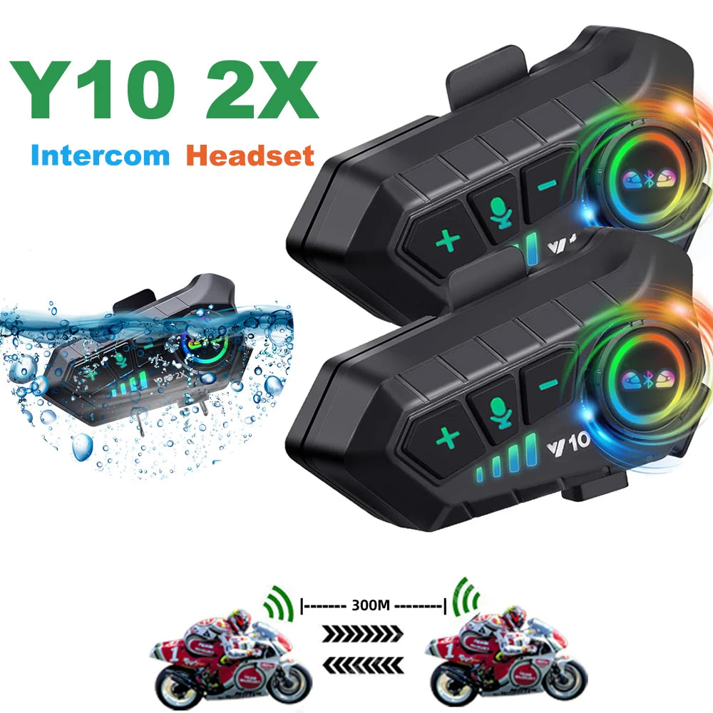 Kebidumei YP10 2X Wireless Bluetooth5.3 Motorcycle Helmet Intercom Headset Waterproof 300m Intercom Speaker Earphone