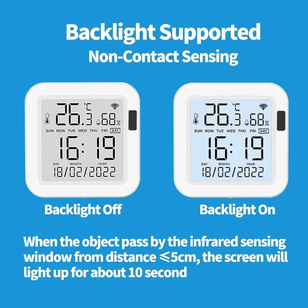 Tuya Temperature and Humidity Smart Sensor With Backlight for Smart Home var WiFi SmartLife Work with Alexa Google Assistant 