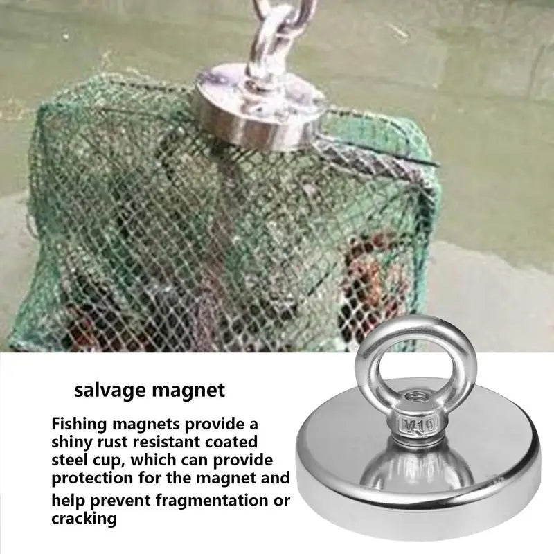 Strong Neodymium Fishing Magnet Hooks Heavy Duty Magnet with Countersunk Hole Eyebolt 16-60mm Salvage Searcher Magnets
