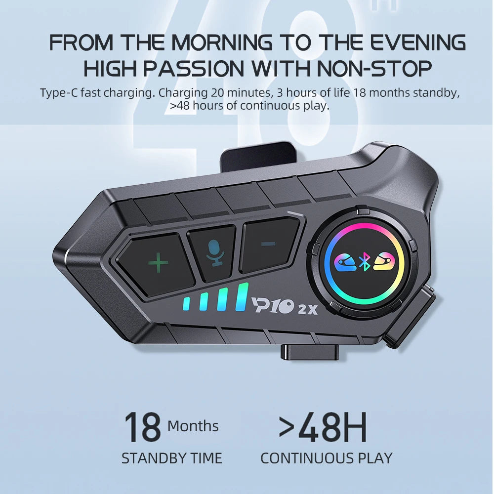 Kebidumei YP10 2X Wireless Bluetooth5.3 Motorcycle Helmet Intercom Headset Waterproof 300 m Intercomunicador Speaker Earphone