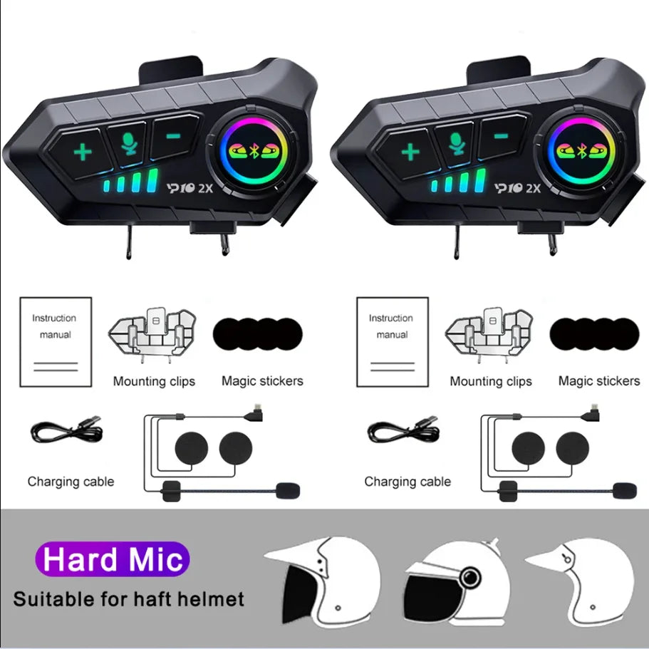 Kebidumei YP10 2X Wireless Bluetooth5.3 Motorcycle Helmet Intercom Headset Waterproof 300 m Intercomunicador Speaker Earphone